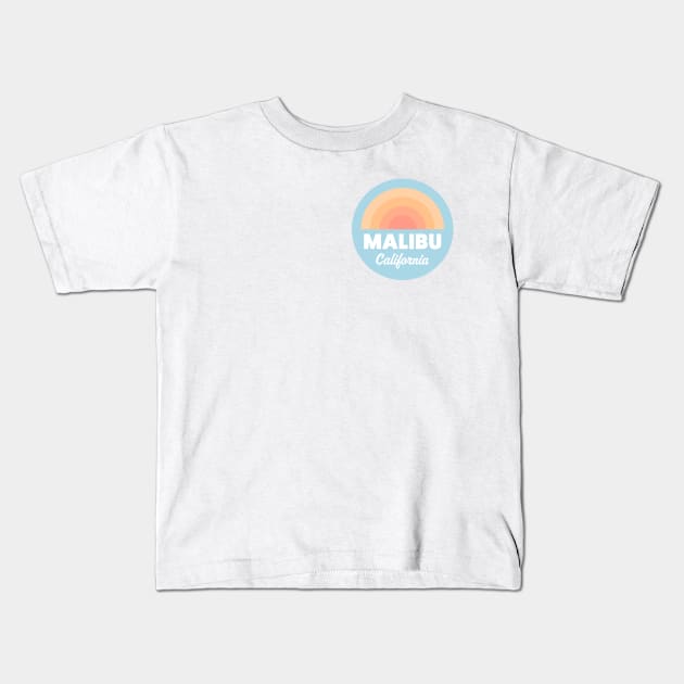 Malibu Retro Rainbow Badge Blue Kids T-Shirt by modeoftravel